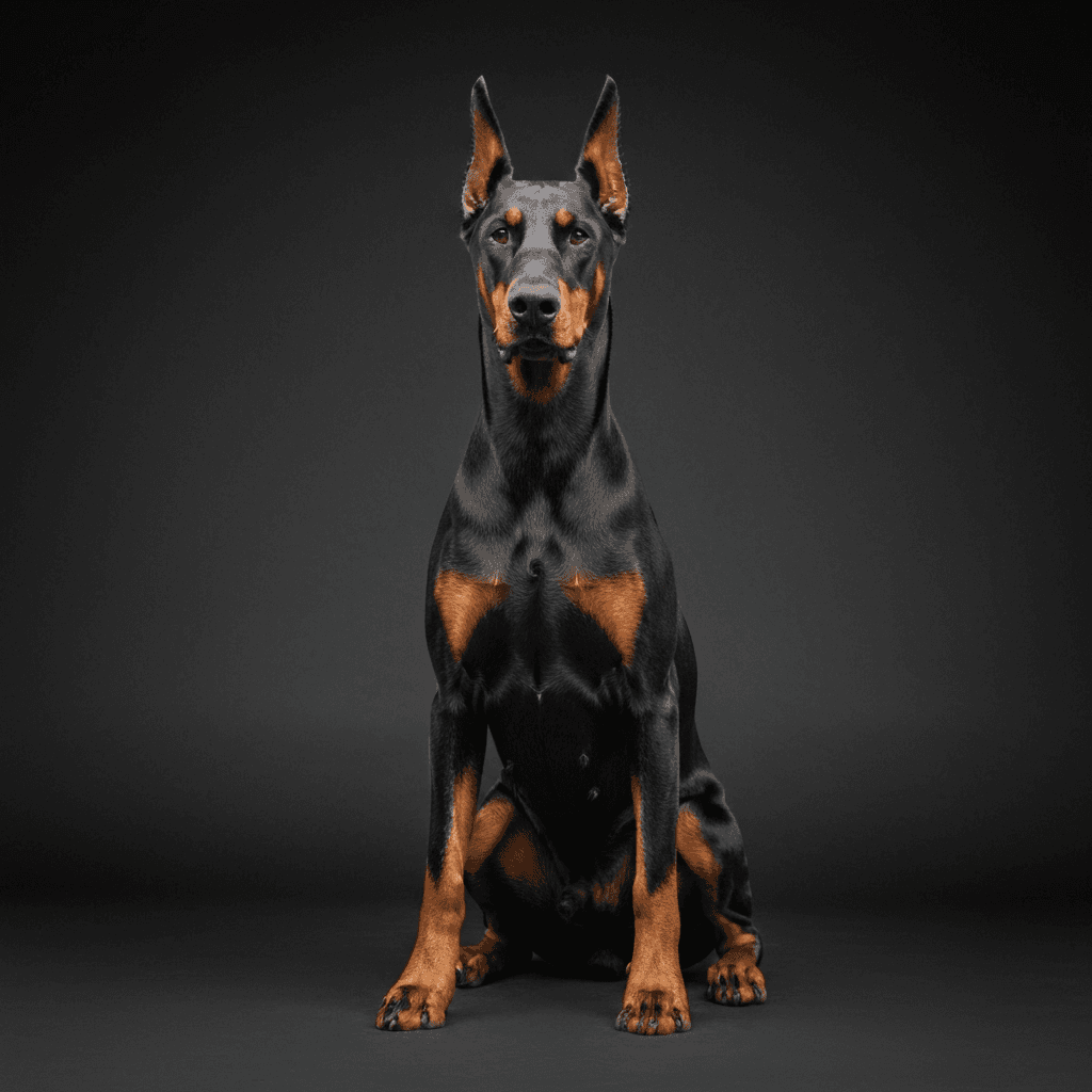 Champion Dobermann from Von Ligerhaus kennel showcasing the breed's strength and elegance